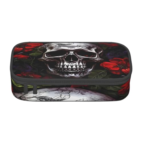 XKBFKLKMC Federmäppchen mit Pinguin-3D-Druck, großes Fassungsvermögen, mit Fächern, Schul-Federmäppchen, Schreibwaren-Organizer, Federmäppchen für Mädchen, Jungen, Studenten, Halloween Totenkopf von XKBFKLKMC