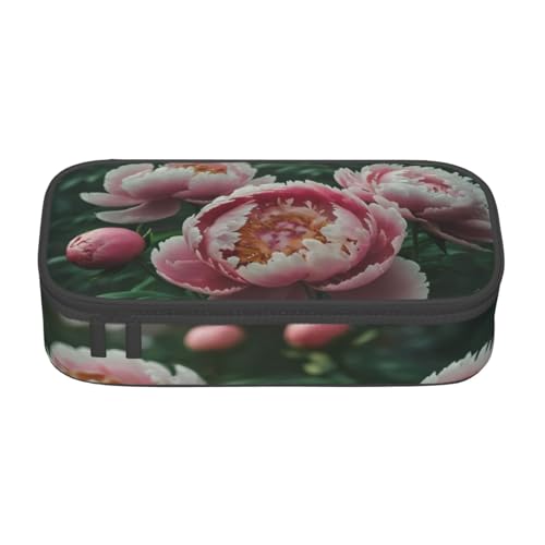 XKBFKLKMC Federmäppchen mit Pinguin-3D-Druck, großes Fassungsvermögen, mit Fächern, Schul-Federmäppchen, Schreibwaren-Organizer, Federmäppchen für Mädchen, Jungen, Studenten, Pfingstrose von XKBFKLKMC