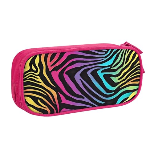 XKBFKLKMC Federmäppchen mit buntem Regenbogen-Zebramuster, großes Fassungsvermögen, mit Fächern, Reißverschluss, Federmäppchen, Schreibwaren-Tasche, Aufbewahrungs-Organizer für Jungen, Mädchen von XKBFKLKMC