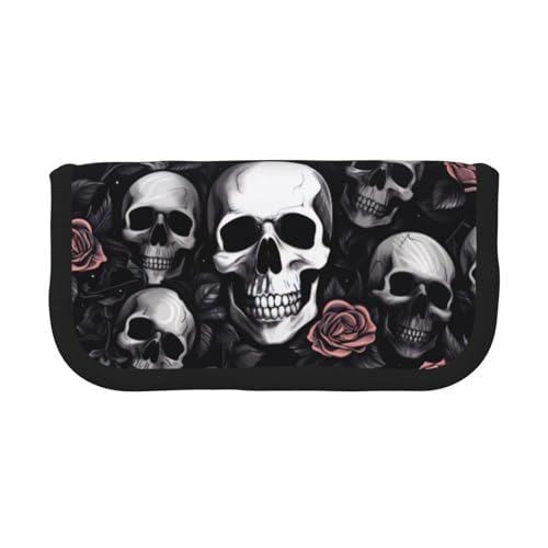 XKBFKLKMC Federmäppchen mit großem Fassungsvermögen, schwarzes Blumenmotiv mit Totenkopf-Druck, stilvolles Leinen-Federmäppchen, Aufbewahrung, Büro, Uni, Schule, Schreibwaren-Organizer für Mädchen und XKBFKLKMC Federmäppchen mit großem Fassungsvermögen, schwarzes Blumenmotiv mit Totenkopf-Druck, stilvolles Leinen-Federmäppchen, Aufbewahrung, Büro, Uni, Schule, Schreibwaren-Organizer für Mädchen und von XKBFKLKMC
