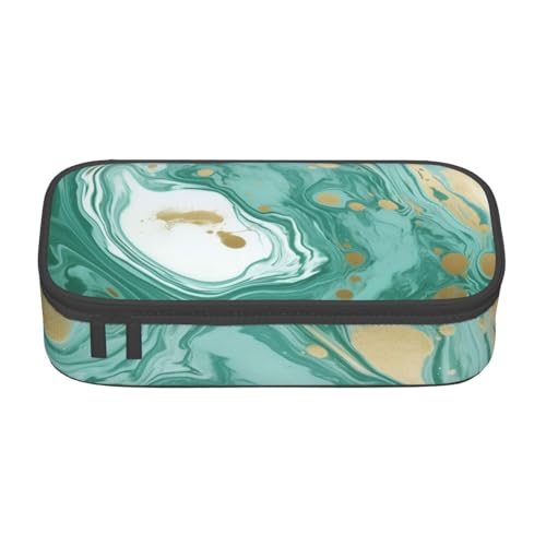 XKBFKLKMC Federmäppchen mit rotem Kirschen und 3D-Druck, großes Fassungsvermögen, mit Fächern, für Schule, Schreibwaren, Organizer, Federmäppchen für Mädchen, Jungen, Studenten, Grüner Marmor von XKBFKLKMC