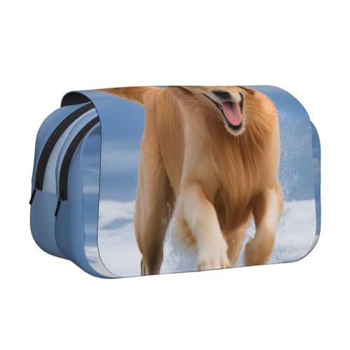 XKBFKLKMC Großes Federmäppchen mit 3D-Druck und doppeltem Reißverschluss, stilvolle Schreibwaren-Aufbewahrung für Schule, Studenten, Mädchen, Jungen und Erwachsene, Golden Retriever Hunde Welpen von XKBFKLKMC