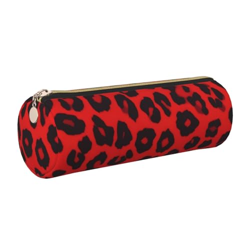 XKBFKLKMC Großes rundes Federmäppchen, rotes Leopardenmuster, PU-Leder, Stifteetui, Schreibwaren-Aufbewahrungstasche mit Metall-Reißverschluss, für Schule, Arbeit und Büro, gold, Einheitsgröße von XKBFKLKMC