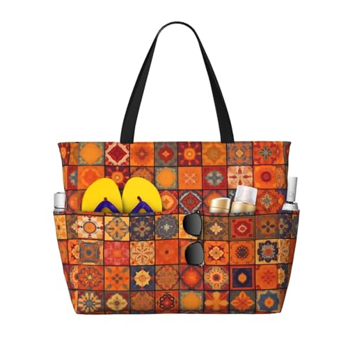 XKBFKLKMC Group Of Moroccan Geome Extra Large Beach Bags For Women Waterproof Sandproof Large Pool Bag, Lightweight Shoulder Bag With Zip, Foldable Handbag For Travel Pool Shopping Holiday Gym, Größe von XKBFKLKMC