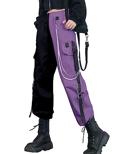 Damen-Cargohose mit Farbblock-Design, Y2K, hohe Taille, Cinch-Saum, lange Hose, 4 lila Hosen, XX-Large Damen-Cargohose mit Farbblock-Design, Y2K, hohe Taille, Cinch-Saum, lange Hose, 4 lila Hosen, XX-Large von XKBHYD