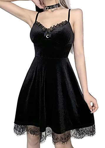 Damen Gothic Kleid A-Linie Punk-Print Kurzarm Swing Everak Cocktailkleid Lolita Drum Con Outfit, 3 - Schwarz, Small Damen Gothic Kleid A-Linie Punk-Print Kurzarm Swing Everak Cocktailkleid Lolita Drum Con Outfit, 3 - Schwarz, Small von XKBHYD