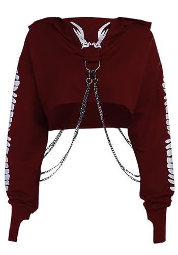 Gothic Punk Cool Girl Drachen Muster t Shirts Langarm Hosenträger Frauen T-Shirt Crew Neck Schwarz Crop Top Herbst Pullover Gothic Punk Cool Girl Drachen Muster t Shirts Langarm Hosenträger Frauen T-Shirt Crew Neck Schwarz Crop Top Herbst Pullover von XKBHYD