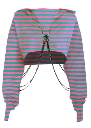 Gothic Punk Cool Girl Drachen Muster t Shirts Langarm Hosenträger Frauen T-Shirt Crew Neck Schwarz Crop Top Herbst Pullover von XKBHYD