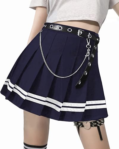 Punk Kreuz Druck Dunkel Mini Röcke Kette Gürtel Schwarz Uniform Faltenrock von XKBHYD