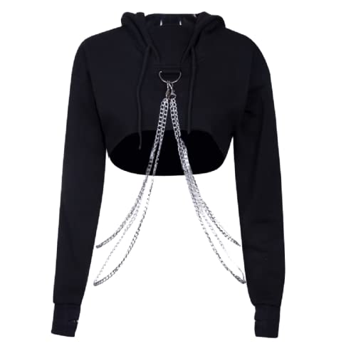 XKBHYD Damen Gothic Crop Hoodie Eisenkette Punk Rock Tops Y2K Grunge Langarm Sweatshirt Alt Mall Goth Emo Shirt, Schwarz , 38 XKBHYD Damen Gothic Crop Hoodie Eisenkette Punk Rock Tops Y2K Grunge Langarm Sweatshirt Alt Mall Goth Emo Shirt, Schwarz , 38 von XKBHYD