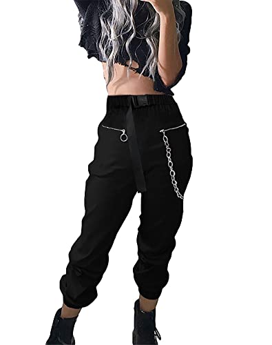 XKBHYD Damen Schwarz und Weiß Multi-Pocket Cargohose Jogginghose Gerades Bein Hose Halloween Hose, 6-schwarz von XKBHYD