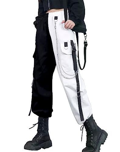 Damen-Cargohose mit Farbblock-Design, Y2K, hohe Taille, Cinch-Saum, lange Hose, 4 schwarze Hosen, X-Groß Damen-Cargohose mit Farbblock-Design, Y2K, hohe Taille, Cinch-Saum, lange Hose, 4 schwarze Hosen, X-Groß von XKBHYD