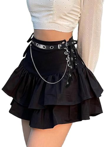XKBHYD Damenrock mit Rüschen, zum Binden, Schwarz, Minirock, hohe Taille, Gothic-Stil, Punk-Rock, Mädchen, Faltenrock, Sommer, Schwarzer Rock mit Gürtel, XX-Large XKBHYD Damenrock mit Rüschen, zum Binden, Schwarz, Minirock, hohe Taille, Gothic-Stil, Punk-Rock, Mädchen, Faltenrock, Sommer, Schwarzer Rock mit Gürtel, XX-Large von XKBHYD