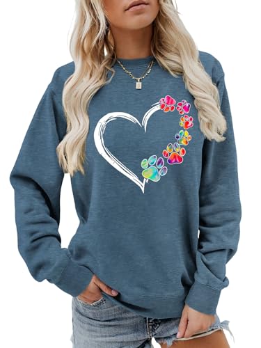 XKBHYD Sweatshirt Damen Ohne Kapuze Halb Blume Halb Herz Druck Oberteile Langarm Herbst Winter Pullover Outfit von XKBHYD