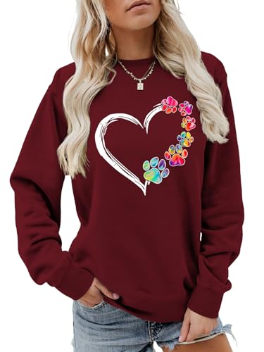 XKBHYD Sweatshirt Damen Ohne Kapuze Halb Blume Halb Herz Druck Oberteile Langarm Herbst Winter Pullover Outfit von XKBHYD