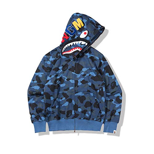 Bape Kapuzenpullover, Tarnfarben-Haifisch-Kapuzenpullover, Mode, Sportbekleidung, Reißverschluss, Hip-Hop, lustiges Oberteil, C, Small von XKPhframe