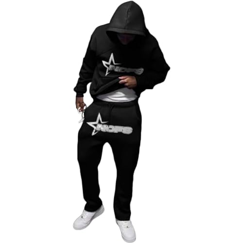 XKPhframe Y2K for Men Jogging Bottoms and Tracksuits Letter Print Loose Hoodies and Jogging Bottoms Hip Hop Streetwear Unisex Women's Pullover Casual Tops and Sports Trousers Pack of 2 Suit von XKPhframe