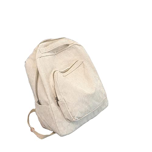 XKUN Schulrucksack Gestreifte Süße Cord -Frauen Rucksack Schulbag Girl Boy Girl Fashion Schoolbag Schüler Lady Schoolbag-Beige White von XKUN