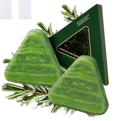 Green Triangle Soap Shampoo Bar with Usman Grass - Natural Cypress Leaf Solid Shampoo Bar for Natural Herbal Hair Care, Calming & Strengthens Hair for Women and Men (2PCS) von XKrmp