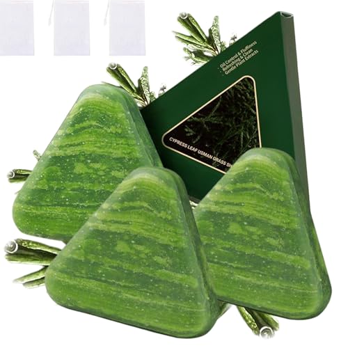 Green Triangle Soap Shampoo Bar with Usman Grass - Natural Cypress Leaf Solid Shampoo Bar for Natural Herbal Hair Care, Calming & Strengthens Hair for Women and Men (3PCS) von XKrmp