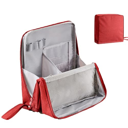 Standing Makeup Bag Portable，Large Capacity Cloth Standing Makeup Bag，Makeup Organizer Countertop, Waterproof Cosmetic Toiletry Bags with Handle. (Wine Red) von XKrmp