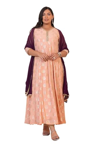 XL LOVE - By Janasya Damen Pfirsich-Georgette-Folie bedruckt Anarkali Kurta und Dupatta, Pfirsich, 5XL XL LOVE - By Janasya Damen Pfirsich-Georgette-Folie bedruckt Anarkali Kurta und Dupatta, Pfirsich, 5XL von XL LOVE - By Janasya