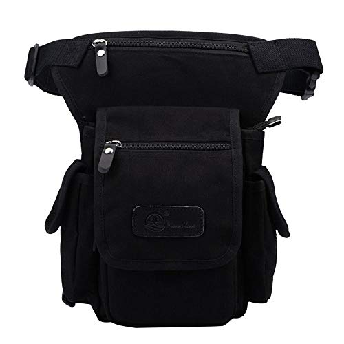 Hüfttasche Herren Canvas Taillentasche Beintasche Bein Schulter Umhängetasche Cross Body Oberschenkel Hüfte Wiege Motorradfahren(Black) von XLANDALYUEFA