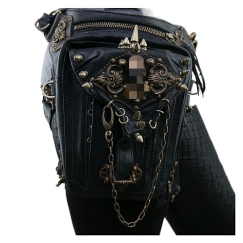 Hüfttasche Ledernieten Damen Drop Leg Bag Retro Rock Gürteltasche Herren Motorrad Crossbody Bag Schultertasche Handytasche von XLANDALYUEFA