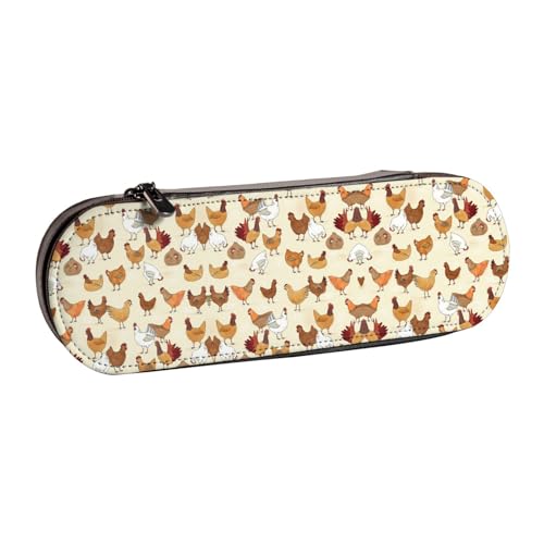 XLEWSIEU A Brood of Chickens Print Leather Pencil Case Stylish & Functional Pen Case Cosmetic Case Change Box, Schwarz , Einheitsgröße, Schulranzen-Set von XLEWSIEU