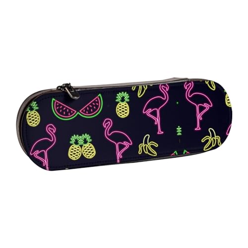 XLEWSIEU Ananas Banane Flamingo Druck Leder Federmäppchen Stilvoll & Funktional Stifteetui Kosmetiktasche Kleingeldbox, Schwarz , Einheitsgröße, Schulranzen-Set von XLEWSIEU