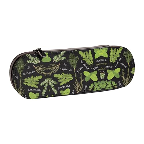 XLEWSIEU Basil Thymian Dill & Rosmarin Print Leder Federmäppchen Stilvoll & Funktional Stifteetui Kosmetiktasche Kleingeldbox, Schwarz , Einheitsgröße, Schulranzen-Set von XLEWSIEU