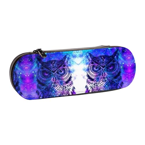 XLEWSIEU Blaue Eule Druck Leder Federmäppchen Stilvolle & Funktionelle Stifteetui Kosmetiktasche Kleingeldbox, Schwarz , Einheitsgröße, Schulranzen-Set von XLEWSIEU