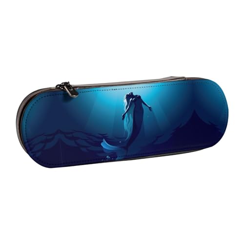 XLEWSIEU Blaue Meerjungfrau Druck Leder Federmäppchen Stilvolle & Funktionelle Stifteetui Kosmetiktasche Kleingeldbox, Schwarz , Einheitsgröße, Schulranzen-Set von XLEWSIEU
