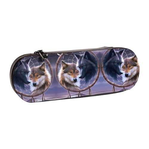 XLEWSIEU Catcher Wolf Print Leder Federmäppchen Stilvoll & Funktional Stifteetui Kosmetiktasche Kleingeldbox, Schwarz , Einheitsgröße, Schulranzen-Set von XLEWSIEU