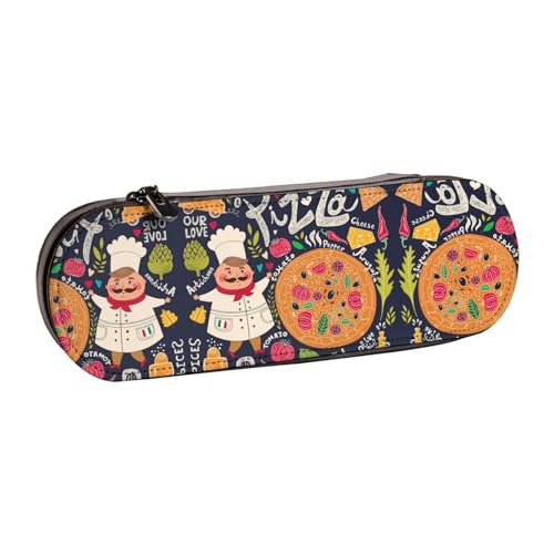 XLEWSIEU Chef Pizza Print Leder Federmäppchen Stilvoll & Funktional Stifteetui Kosmetiktasche Kleingeldbox, Schwarz , Einheitsgröße, Schulranzen-Set von XLEWSIEU