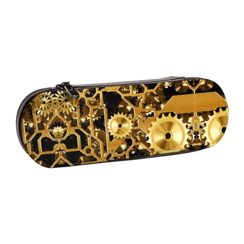 XLEWSIEU Clock Gear Print Leder Federmäppchen Stilvoll & Funktional Stifteetui Kosmetiktasche Kleingeldbox, Schwarz , Einheitsgröße, Schulranzen-Set von XLEWSIEU