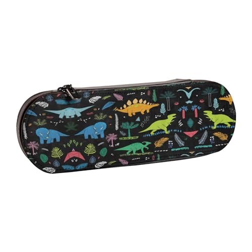 XLEWSIEU Dinosaurier Palmblatt Druck Leder Federmäppchen Stilvoll & Funktional Stifteetui Kosmetiktasche Kleingeldbox, Schwarz , Einheitsgröße, Schulranzen-Set von XLEWSIEU