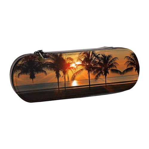 XLEWSIEU Dusk Coconut Trees Print Leder Federmäppchen Stilvoll & Funktional Stifteetui Kosmetiktasche Kleingeldbox, Schwarz , Einheitsgröße, Schulranzen-Set von XLEWSIEU