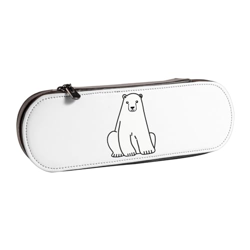 XLEWSIEU Eisbär Druck Leder Federmäppchen Stilvoll & Funktional Stifteetui Kosmetiktasche Kleingeldbox, Schwarz , Einheitsgröße, Schulranzen-Set von XLEWSIEU