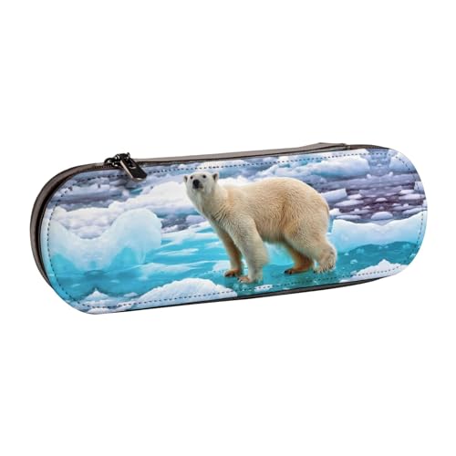 XLEWSIEU Eisbär Eisdruck Leder Federmäppchen Stilvoll & Funktional Stifteetui Kosmetiktasche Kleingeldbox, Schwarz , Einheitsgröße, Schulranzen-Set von XLEWSIEU