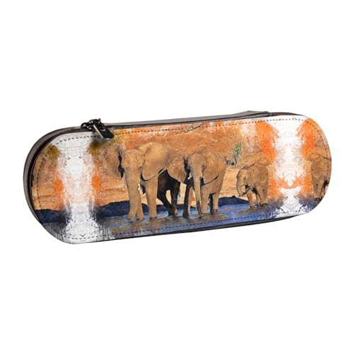 XLEWSIEU Elefanten Kunstdruck Leder Federmäppchen Stilvolle & Funktionelle Stifteetui Kosmetiktasche Kleingeldbox, Schwarz , Einheitsgröße, Schulranzen-Set von XLEWSIEU