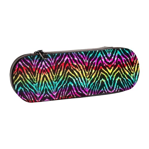 XLEWSIEU Federmäppchen, buntes Regenbogen-Zebramuster, Leder, stilvolles und funktionales Federmäppchen, Kosmetiktasche, Kleingeldbox, Schwarz , Einheitsgröße, Schulranzen-Set von XLEWSIEU