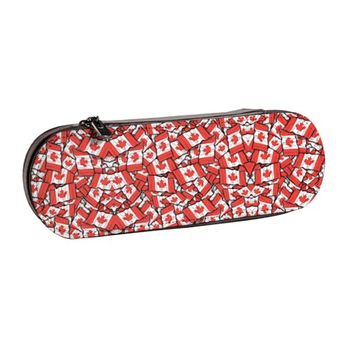 XLEWSIEU Federmäppchen aus Leder, Motiv: kanadische Flagge, stilvolle und funktionale Stiftemappe, Kosmetiktasche, Kleingeldbox, Schwarz , Einheitsgröße, Schulranzen-Set von XLEWSIEU