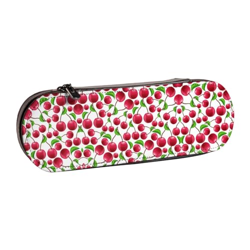 XLEWSIEU Federmäppchen aus Leder, Motiv: rote Kirschen, stilvolle und funktionale Stiftemappe, Kosmetiktasche, Kleingeldbox, Schwarz , Einheitsgröße, Schulranzen-Set von XLEWSIEU