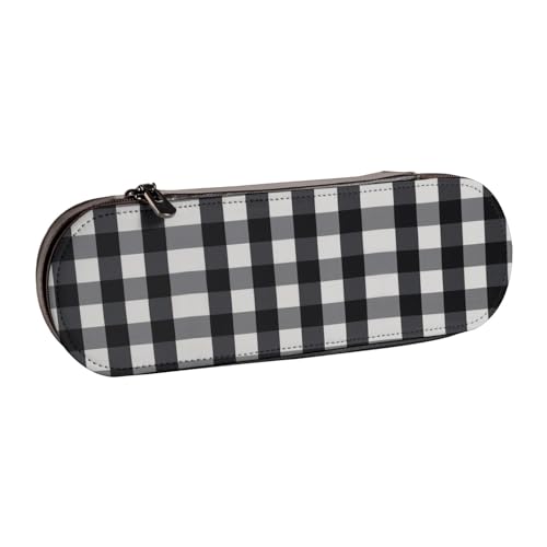 XLEWSIEU Federmäppchen aus Leder, Schwarz und Weiß, kariert, stilvoll und funktional, für Stifte, Kosmetik, Kleingeld Box, Schwarz , Einheitsgröße, Schulranzen-Set von XLEWSIEU