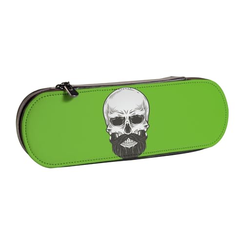 XLEWSIEU Federmäppchen aus Leder, mit Bärtentotenkopf-Motiv, stilvolle und funktionale Stiftemappe, Kosmetiktasche, Kleingeldbox, Schwarz , Einheitsgröße, Schulranzen-Set von XLEWSIEU