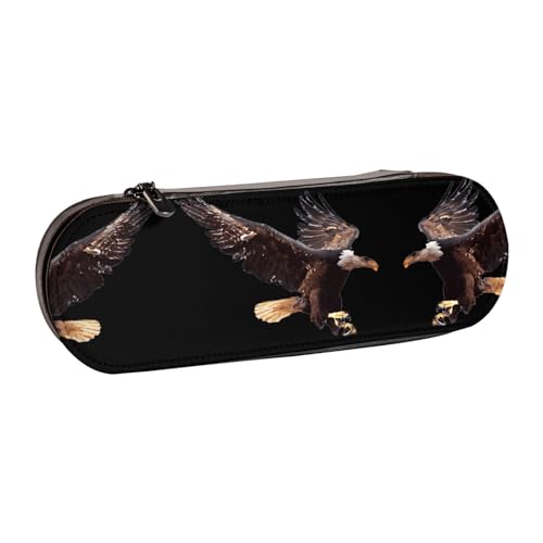 XLEWSIEU Federmäppchen aus Leder mit Adler-Aufdruck, stilvolle und funktionale Stiftemappe, Kosmetiktasche, Kleingeldbox, Schwarz , Einheitsgröße, Schulranzen-Set von XLEWSIEU