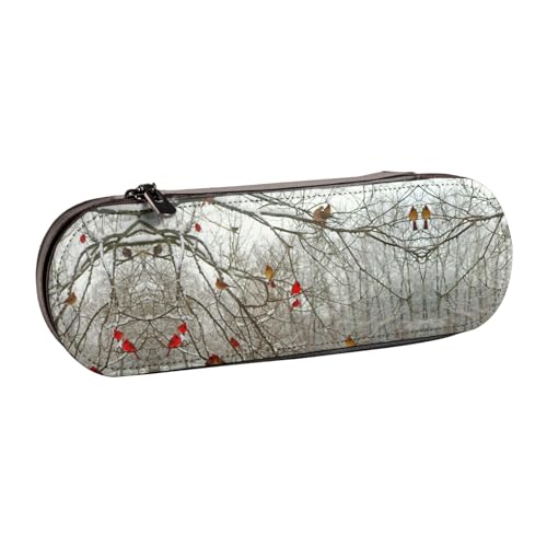 XLEWSIEU Federmäppchen aus Leder mit Birkenbäumen-Druck, stilvolle und funktionale Stiftemappe, Kosmetiktasche, Kleingeldbox, Schwarz , Einheitsgröße, Schulranzen-Set von XLEWSIEU