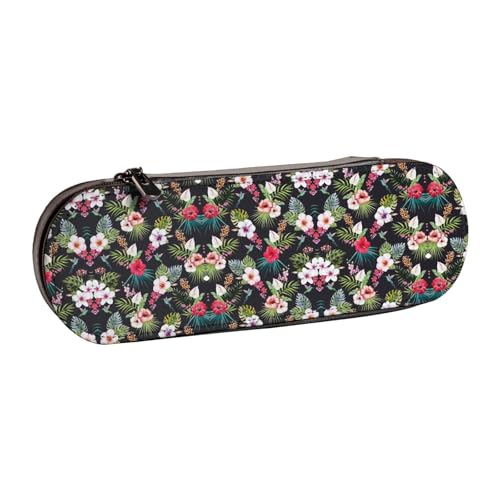 XLEWSIEU Federmäppchen aus Leder mit Blumendruck, stilvolle und funktionale Stiftemappe, Kosmetiktasche, Kleingeldbox, Schwarz , Einheitsgröße, Schulranzen-Set von XLEWSIEU