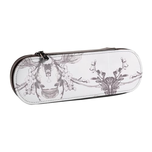 XLEWSIEU Federmäppchen aus Leder mit Blumenmuster und Graphitdruck, stilvolles und funktionales Stifteetui, Kosmetiktasche, Kleingeldbox, Schwarz , Einheitsgröße, Schulranzen-Set von XLEWSIEU